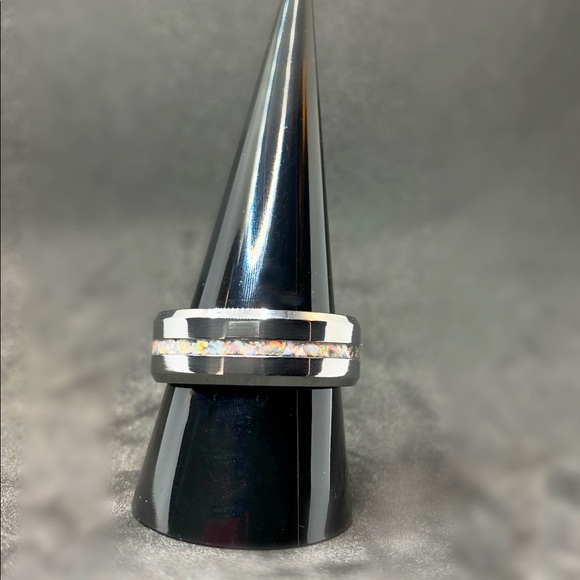 Tungsten and opal glow ring- handmade - Picture 3 of 3